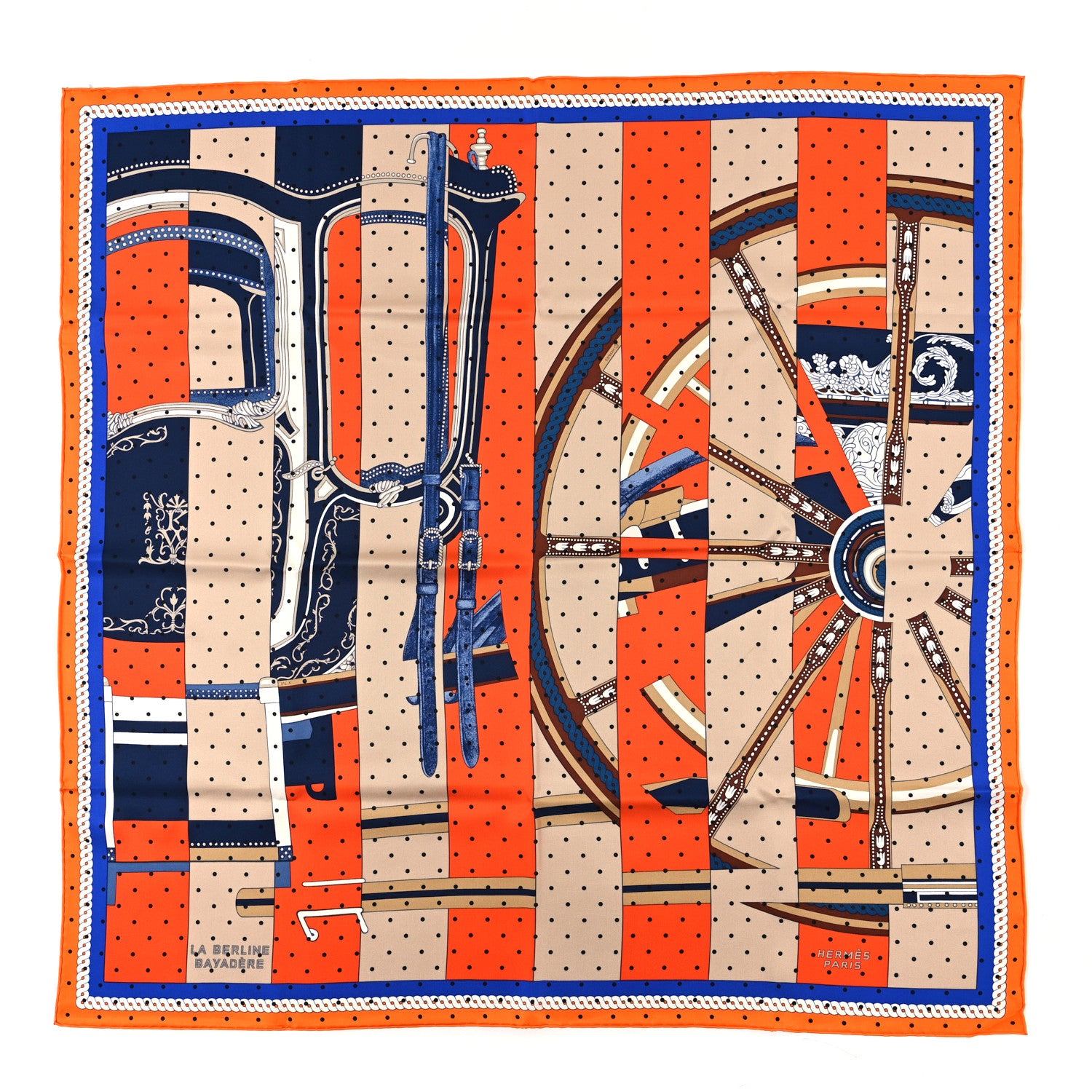 HERMES スカーフ LA BERLINE BAYADERE Hermes Silk La Berline Bayadere Scarf 90 Orange Beige Bleu 1587329