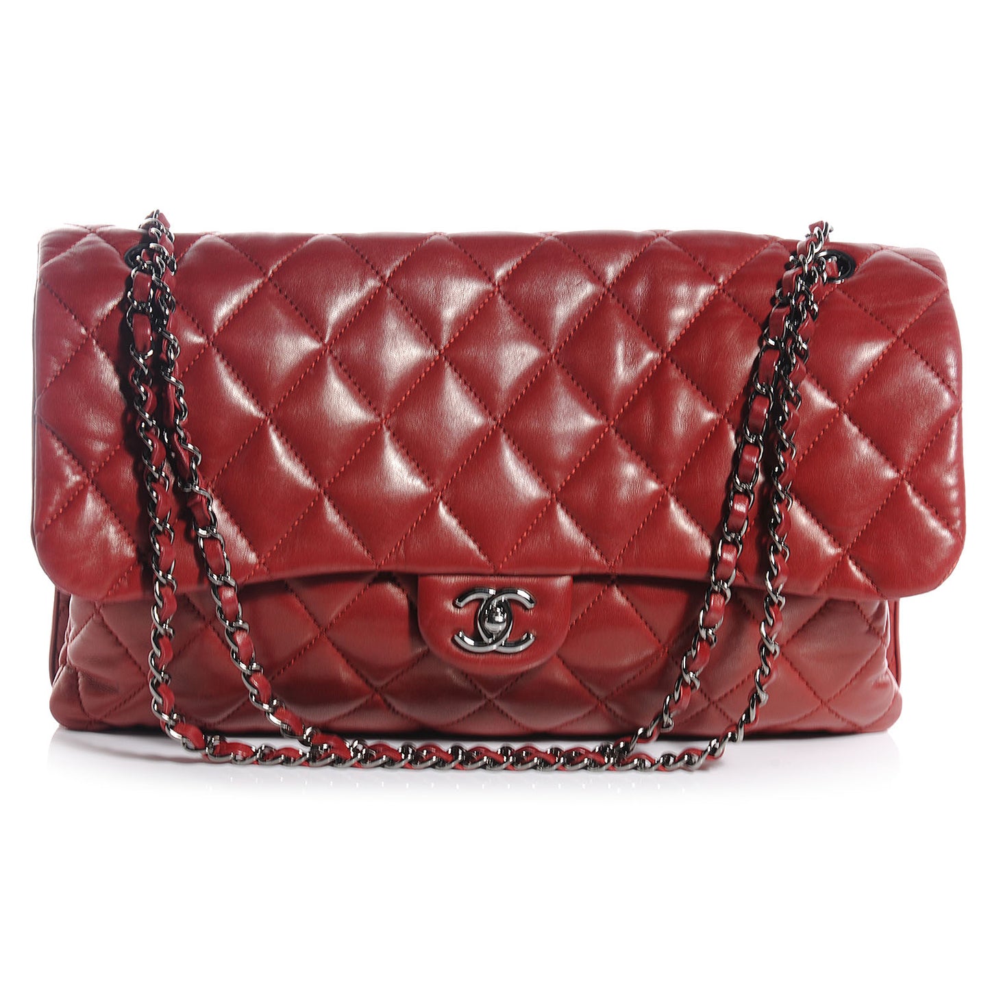 Lambskin Maxi Quilted 3 Flap Bag Dark Red