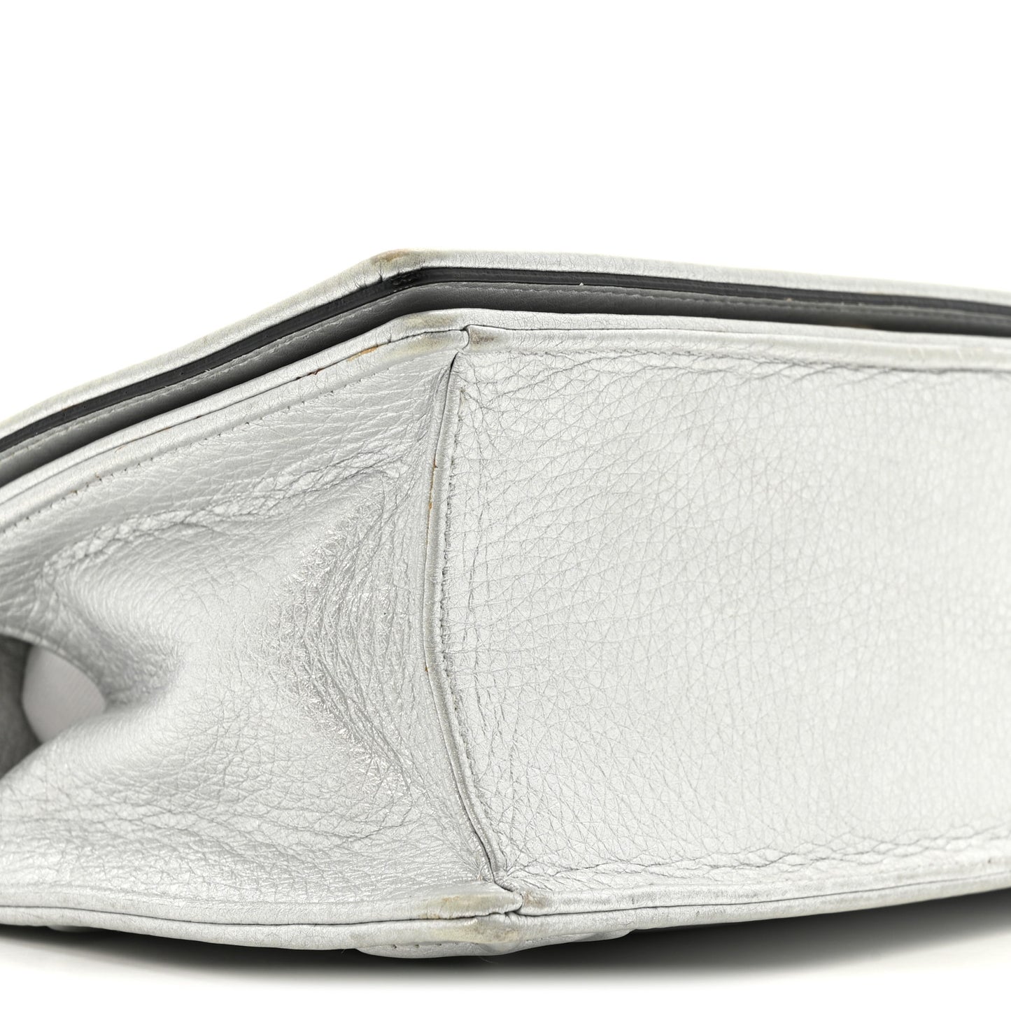 Metallic Grained Calfskin Diorama Wallet on Chain Pouch Silver