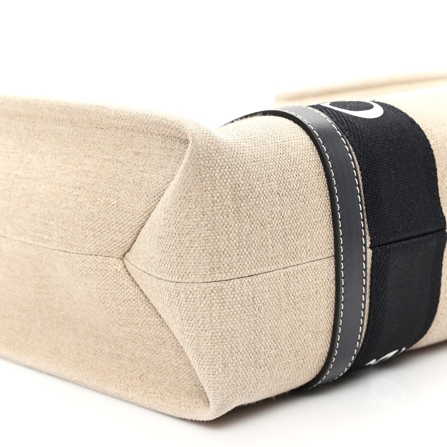 Chloe Linen Calfskin Medium Woody Ribbon Tote Black Blue 9 of 11