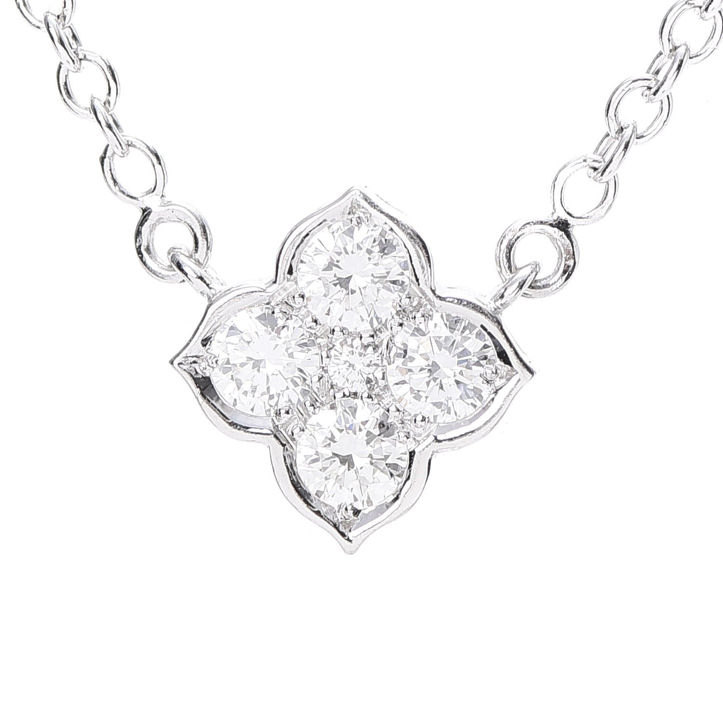 18K White Gold Diamond .41ctw Hindu Floral Pendant Necklace