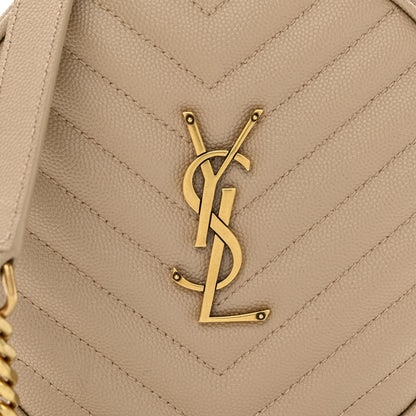 Saint Laurent Grain De Poudre Matelasse Chevron Quilted Round Vinyle Camera Bag Dark Beige 8 of 10