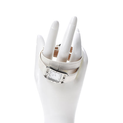 Hermes Stainless Steel Alligator Diamond Pink Sapphire 23mm Cape Cod Double Tour Quartz Watch Blanc 2 of 7
