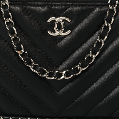 Chanel Lambskin Chevron Quilted Studded Clutch With Chain Black 7 of 13