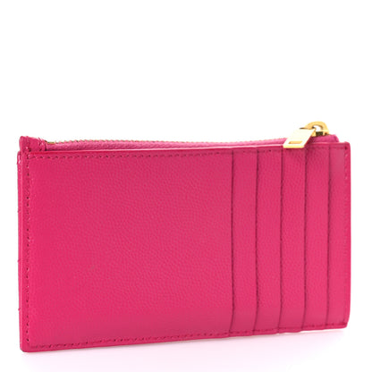 Saint Laurent Grain De Poudre Matelasse Chevron Monogram Fragments Zippered Card Case Fuxia 3 of 9