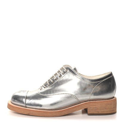 Chanel Metallic Fantasy Calfskin PVC Lace Up Loafers 41.5 Silver 1 of 8