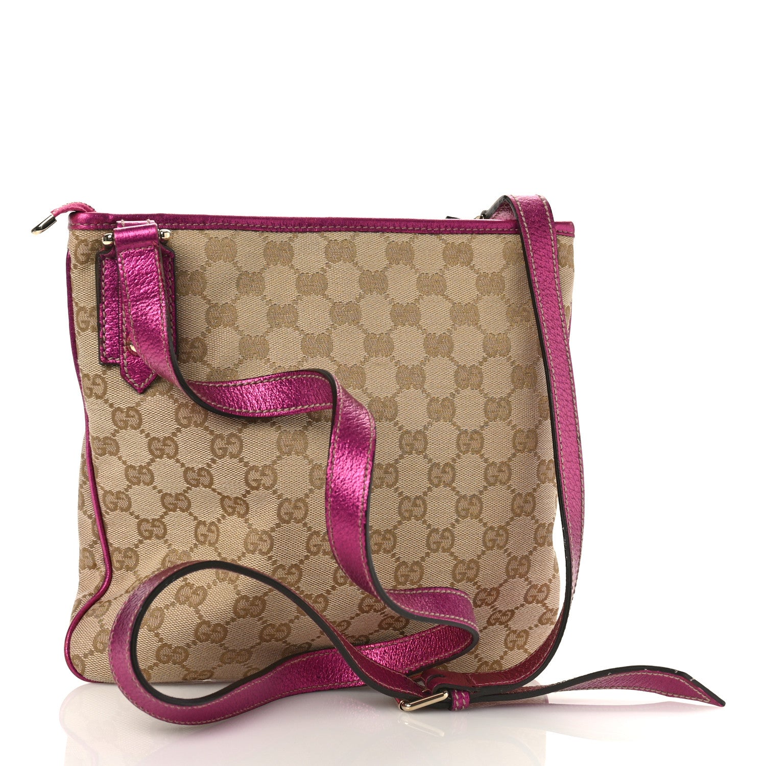Gucci Metallic Calfskin Monogram Jolicoeur Charms Messenger Dark Pink 3 of 12