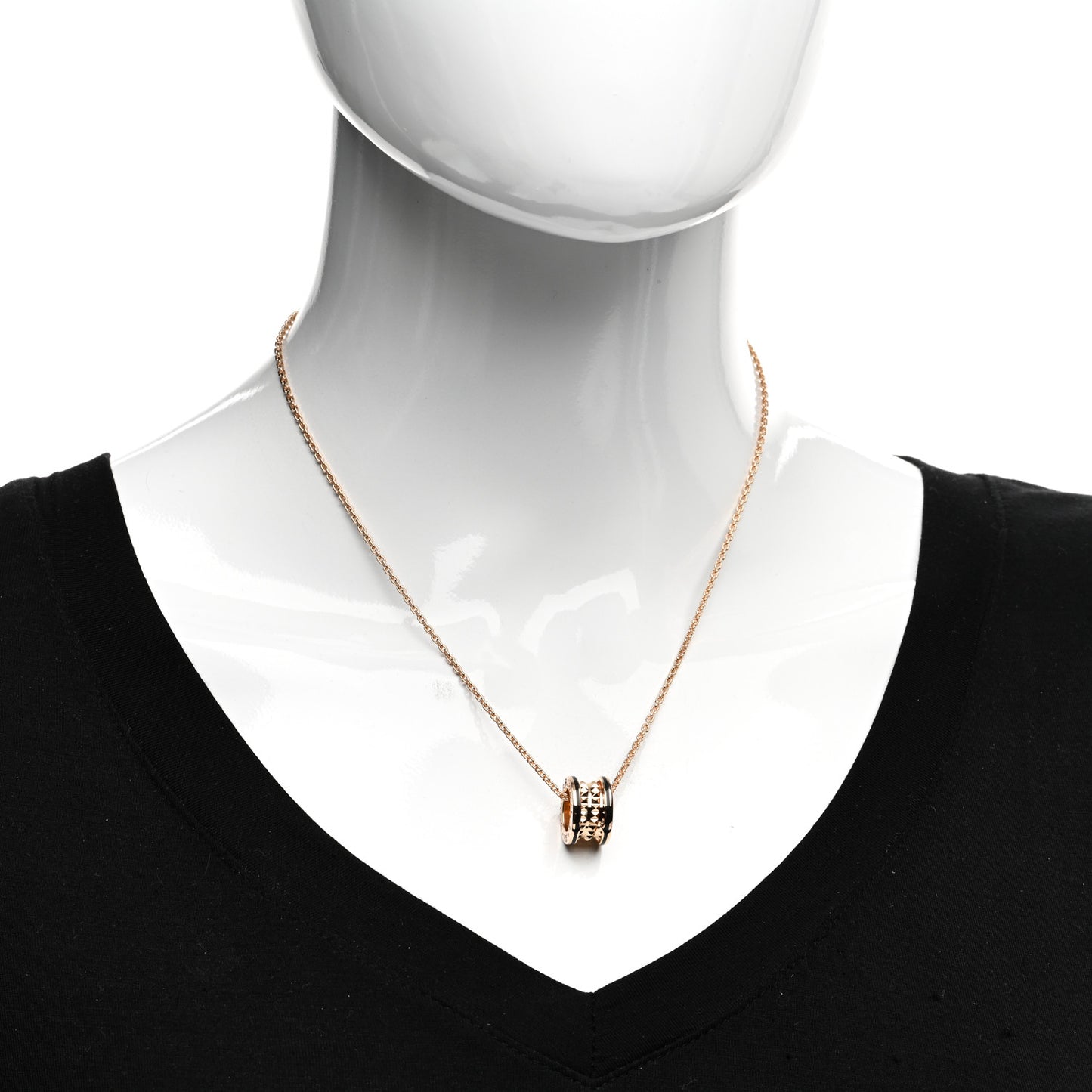 18K Rose Gold Black Ceramic B.Zero1 Rock Pendant Necklace