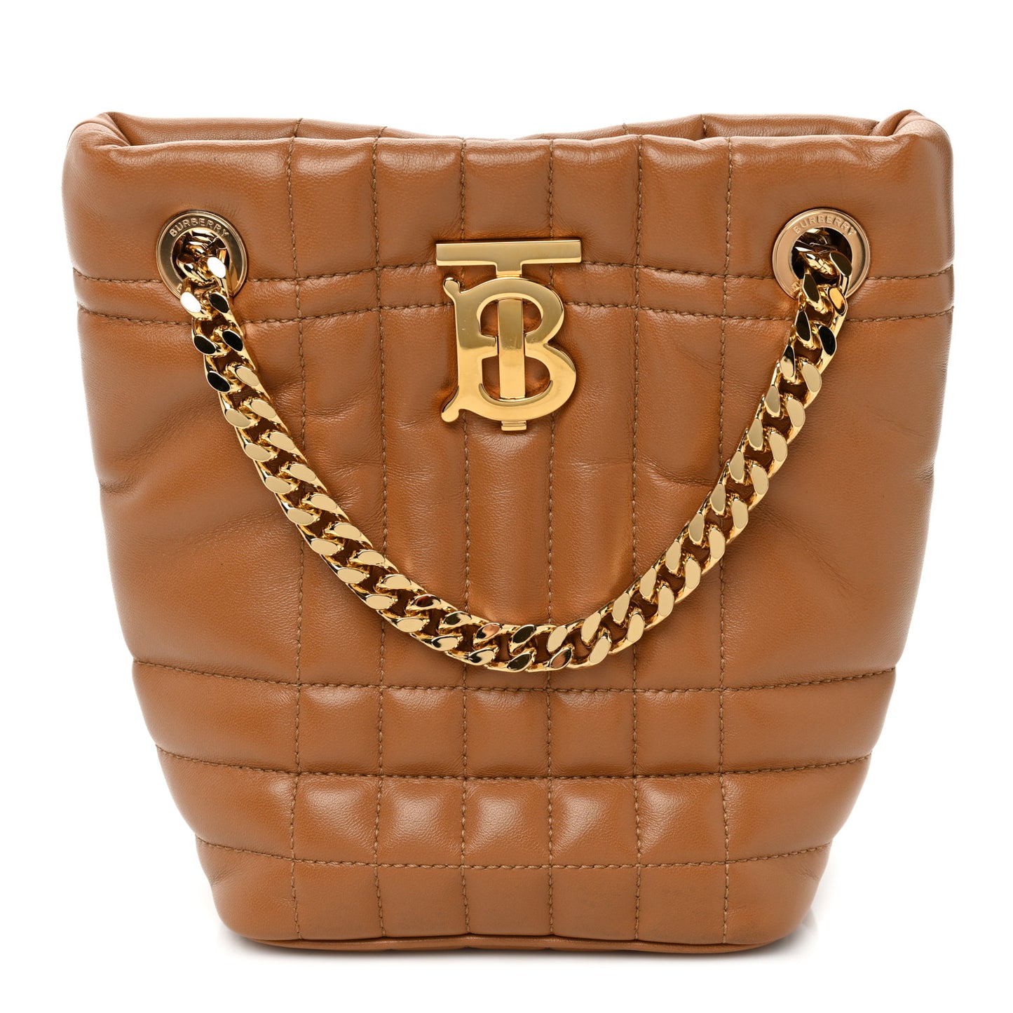 Lambskin Quilted Mini Lola Bucket Bag Maple Brown