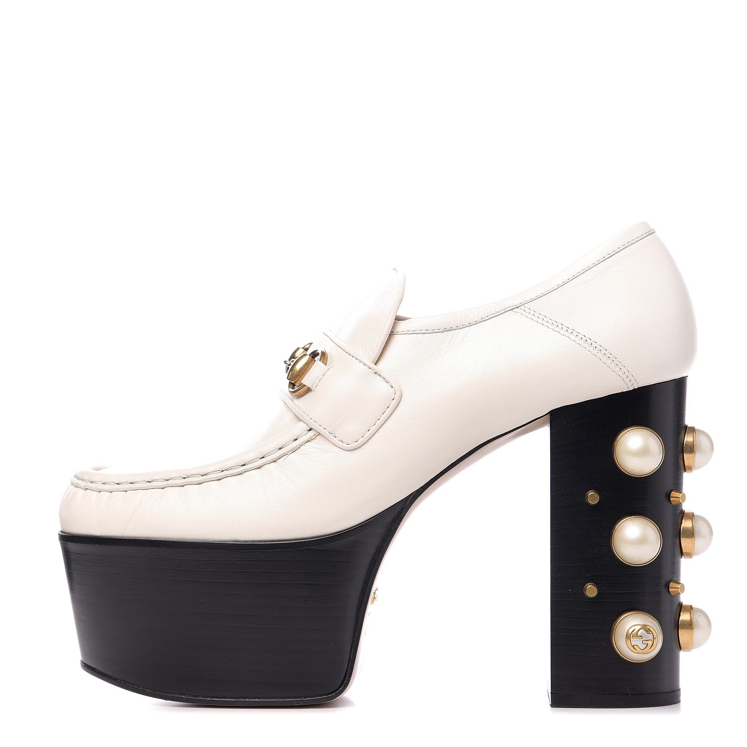 Gucci Malaga Kid Pearl Studded Vegas Platform Loafers 40 Mystic White 1 of 9