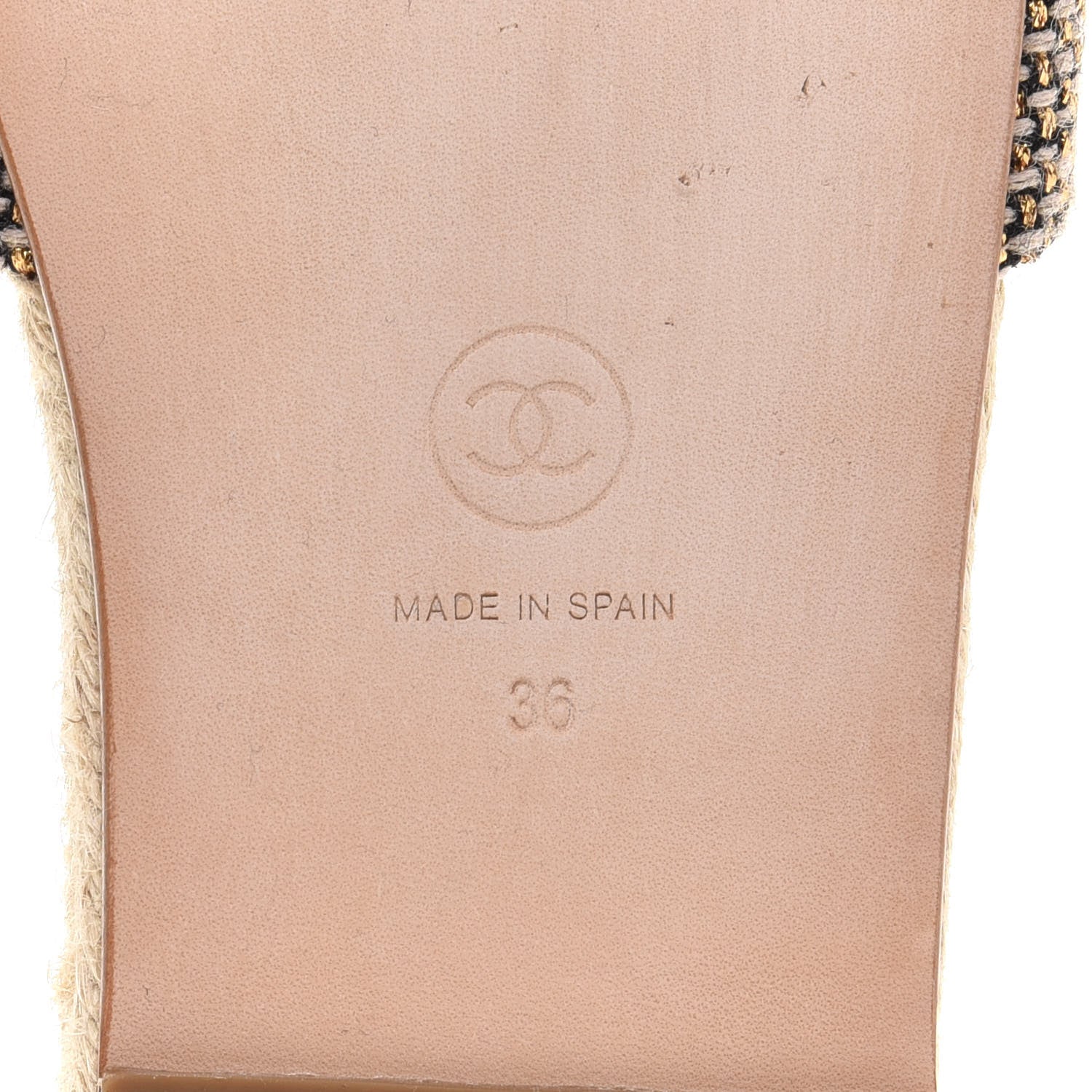 Chanel Tweed Grosgrain CC Espadrille Slip On Sandals 36 Beige Black 7 of 9