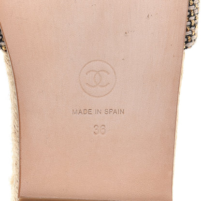 Chanel Tweed Grosgrain CC Espadrille Slip On Sandals 36 Beige Black 7 of 9