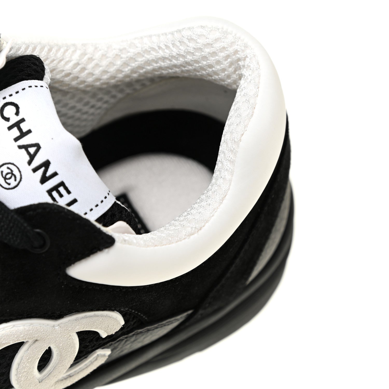 Chanel Fabric Calfskin Suede CC Sneakers 38 Black White 9 of 11