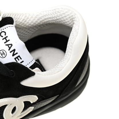 Chanel Fabric Calfskin Suede CC Sneakers 38 Black White 9 of 11