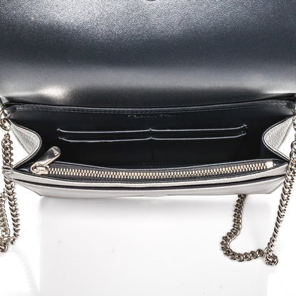 Christian Dior Metallic Grained Calfskin Diorama Wallet on Chain Pouch Silver 5 of 7