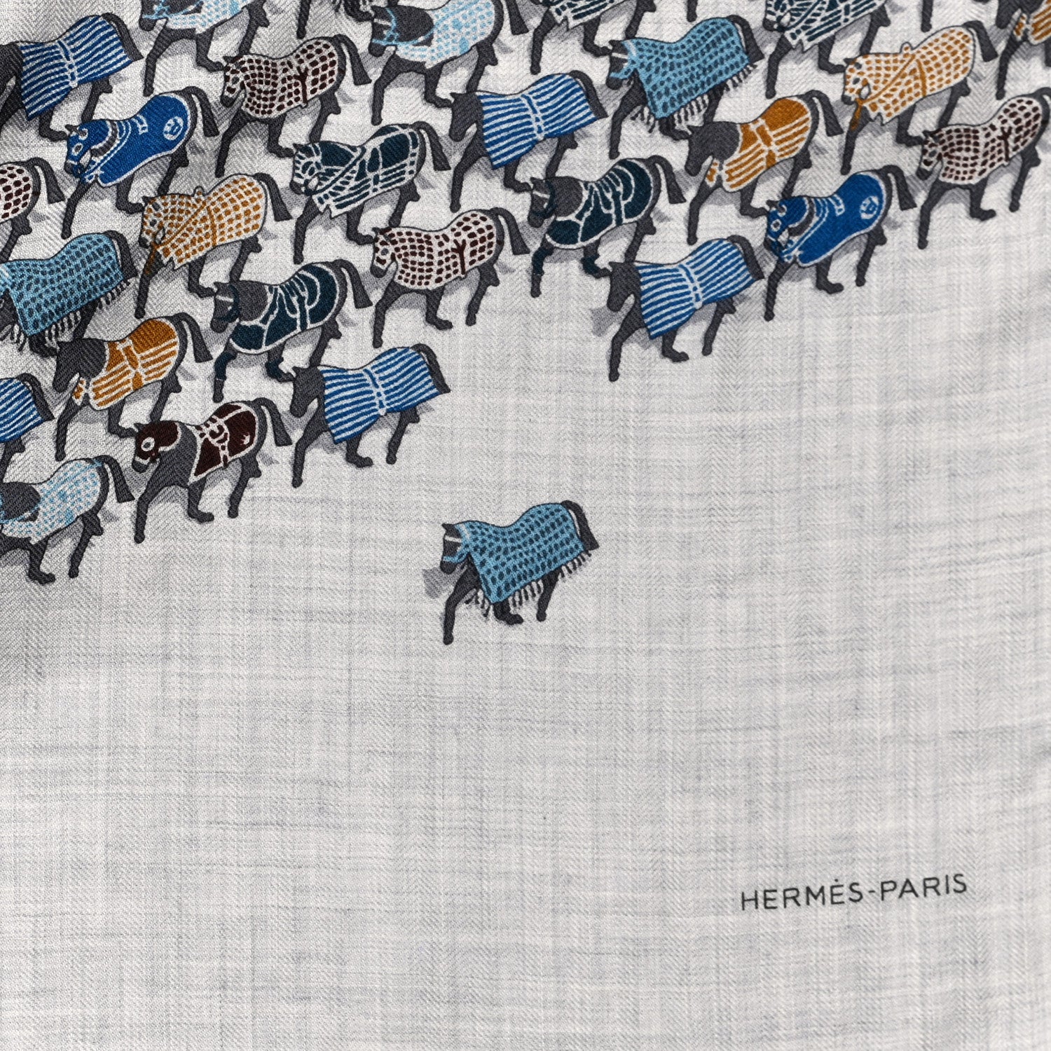 Hermes Cashmere Silk The Parage Rectangle Gris Chine Pollen Bleu Hussard 3 of 4
