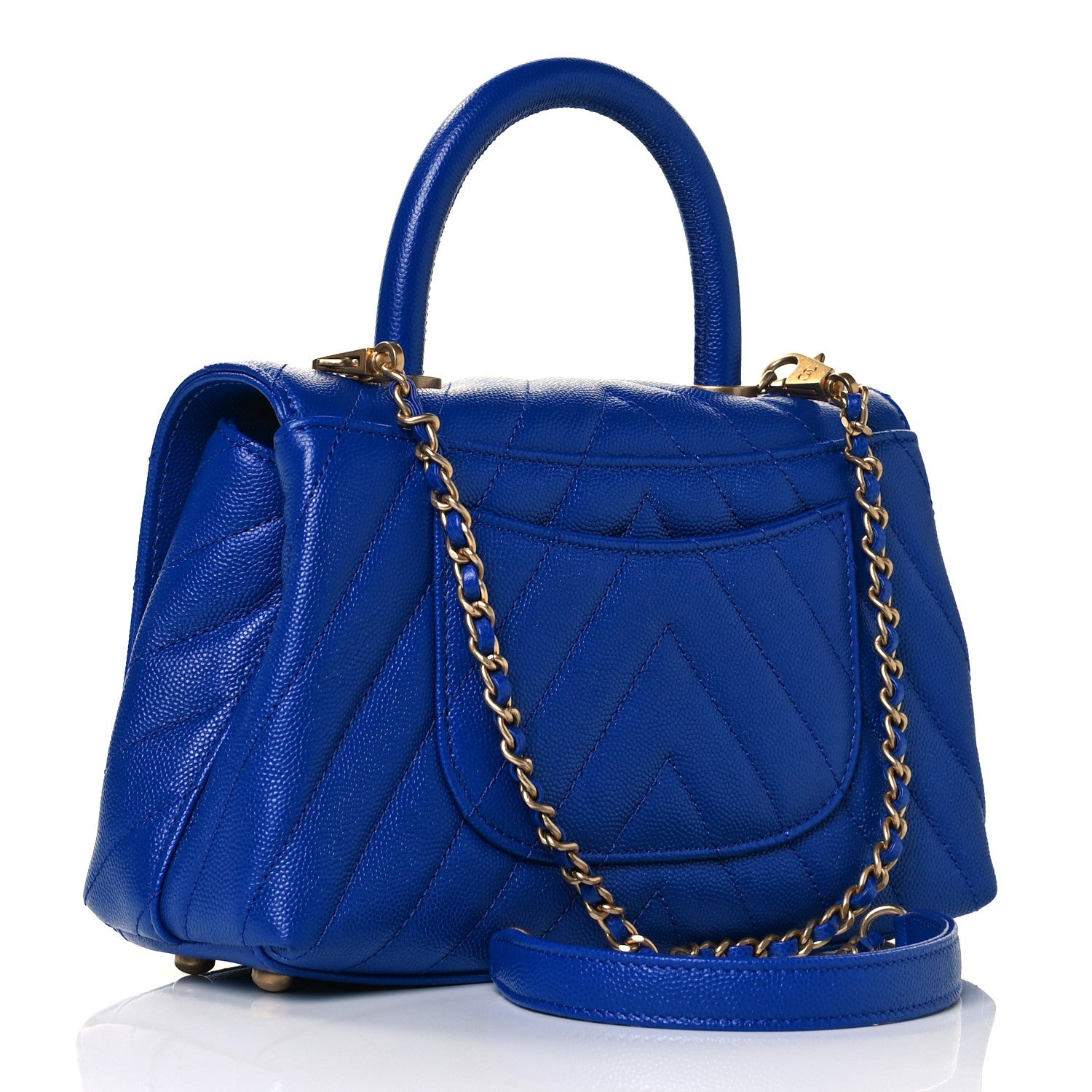Chanel Caviar Chevron Quilted Mini Coco Handle Flap Blue 3 of 9