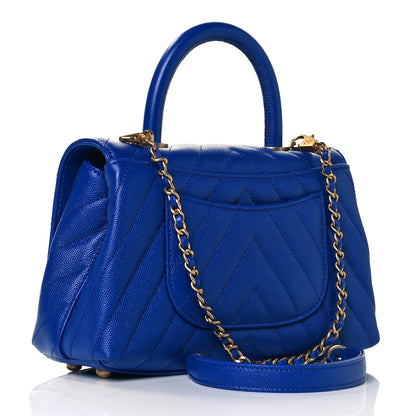 Chanel Caviar Chevron Quilted Mini Coco Handle Flap Blue 3 of 9