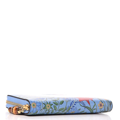 Gucci Calfskin New Flora Bamboo Zip Around Long Wallet Azure 4 of 8