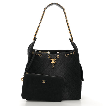 Chanel Washed Denim Quilted Medium Chanel 25 Handbag Black 3 of 11
