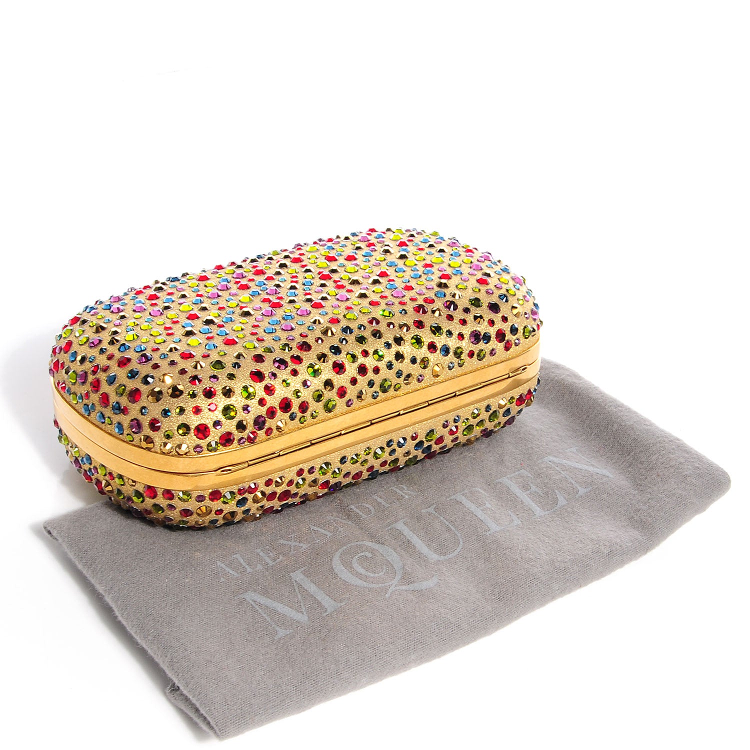 Alexander McQueen Multicolor Crystal Skull Box Clutch Gold 4 of 8