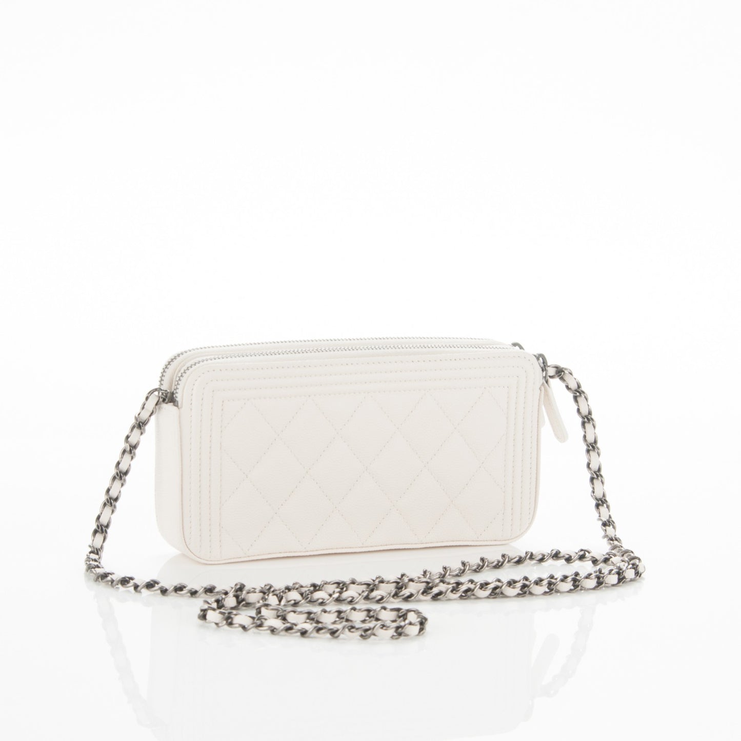 Caviar Quilted Small Boy Clutch With Chain Ivory