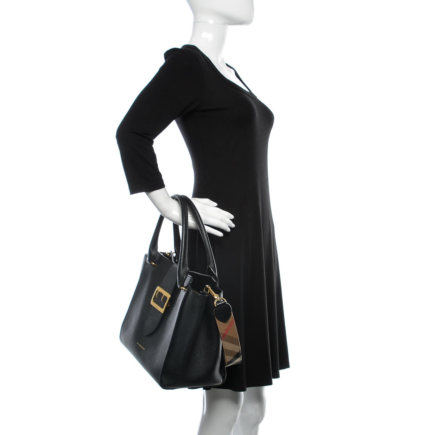 Soft Grain Calfskin Medium Buckle Tote Black