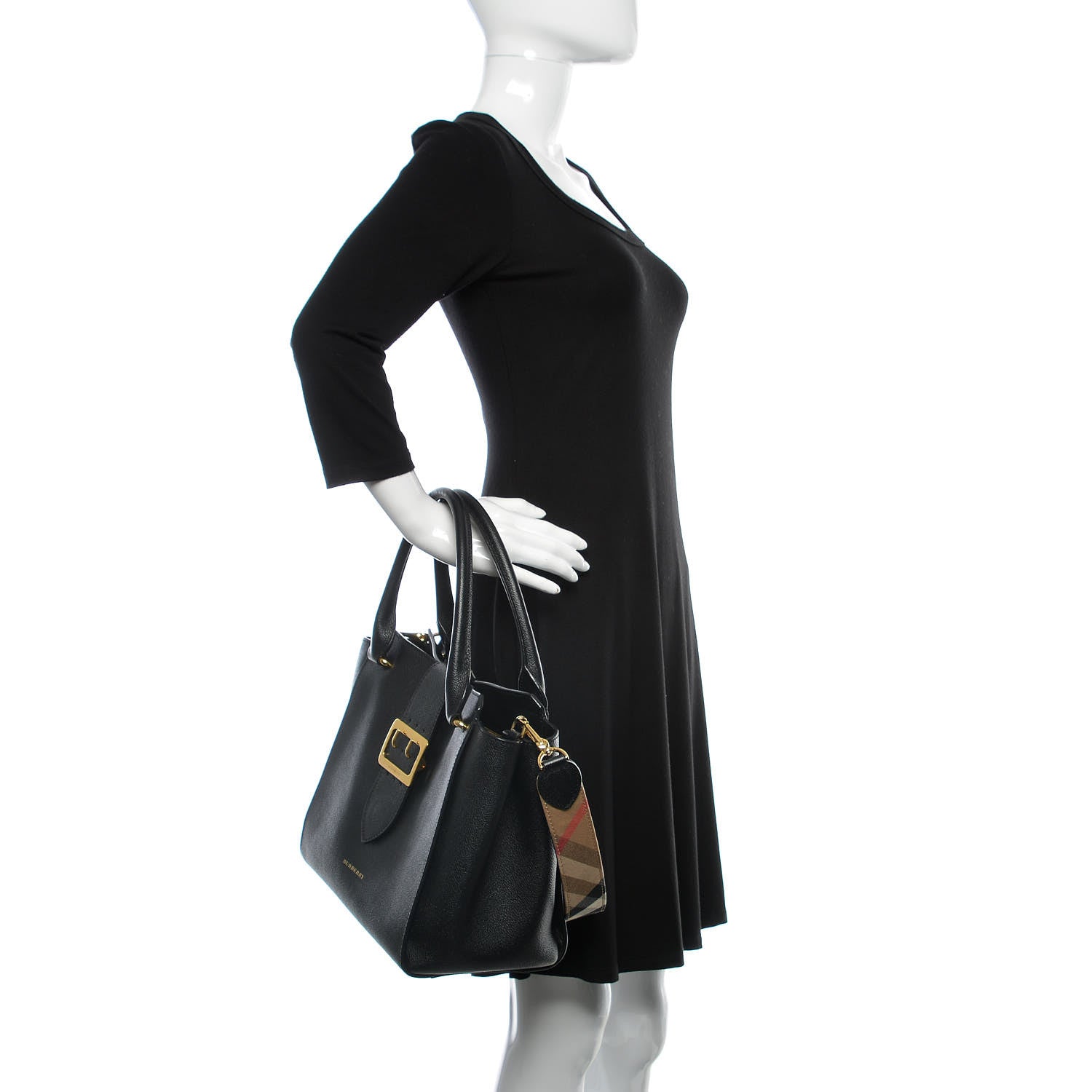 Burberry Soft Grain Calfskin Medium Buckle Tote Black 3 of 16