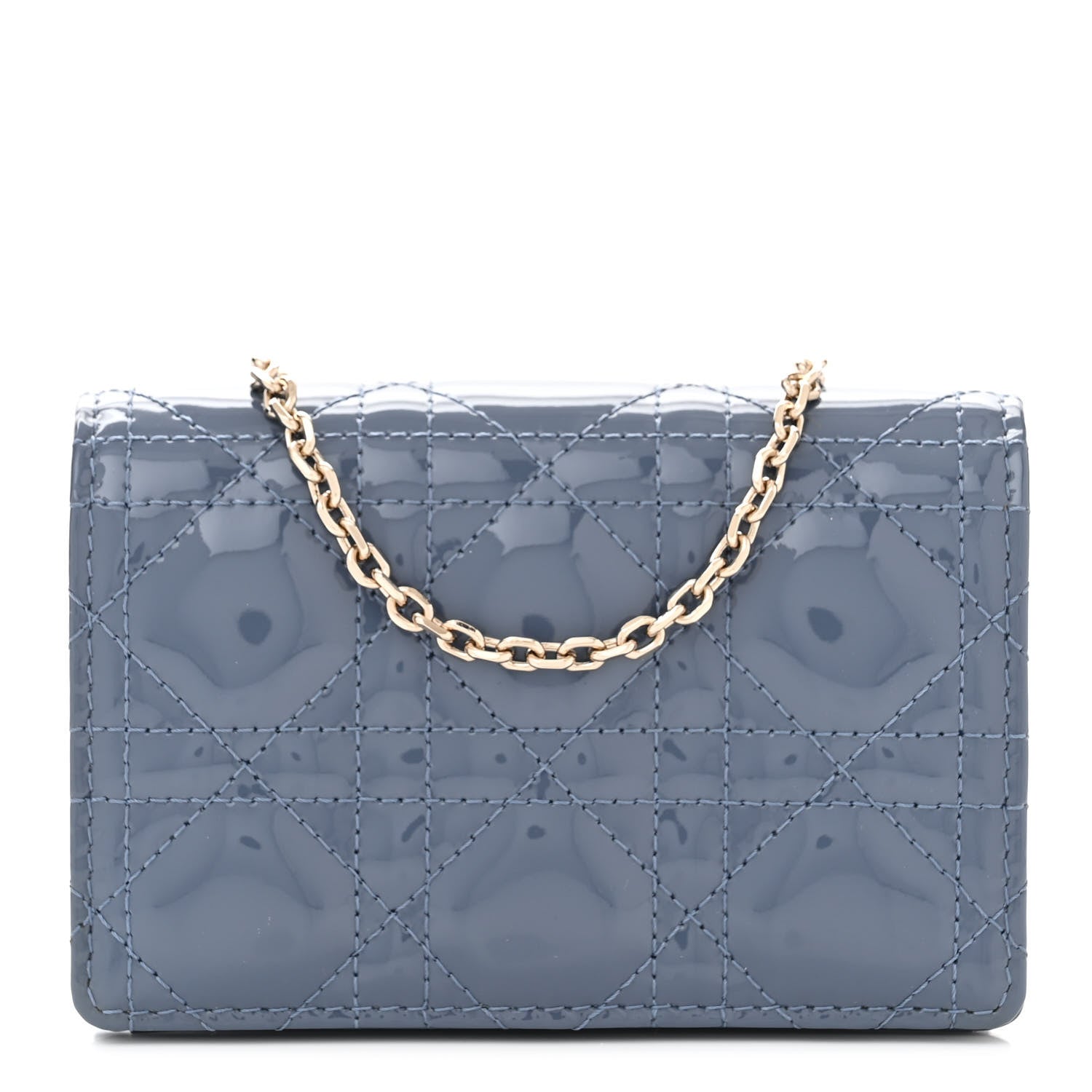 Christian Dior Patent Cannage Nano Lady Dior Pouch Denim 1 of 12