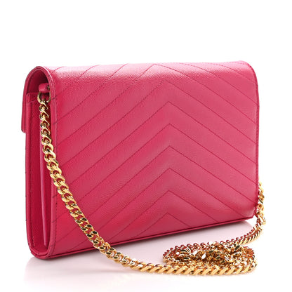 Saint Laurent Grain De Poudre Matelasse Chevron Monogram Chain Wallet Bubblegum 3 of 12