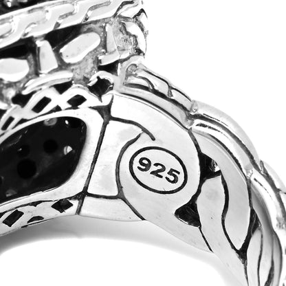John Hardy Sterling Silver Smoky Quartz Spinel Black Sapphire Batu Classic Chain Ring 54 7 4 of 5