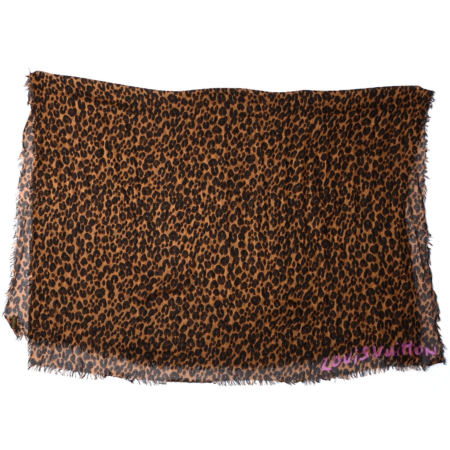 Louis Vuitton Cashmere Silk Leopard Stole Brown 2 of 6