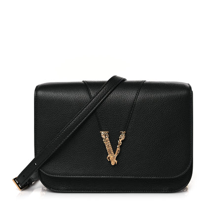 Versace Grainy Calfskin Virtus Chain Crossbody Black 1 of 8