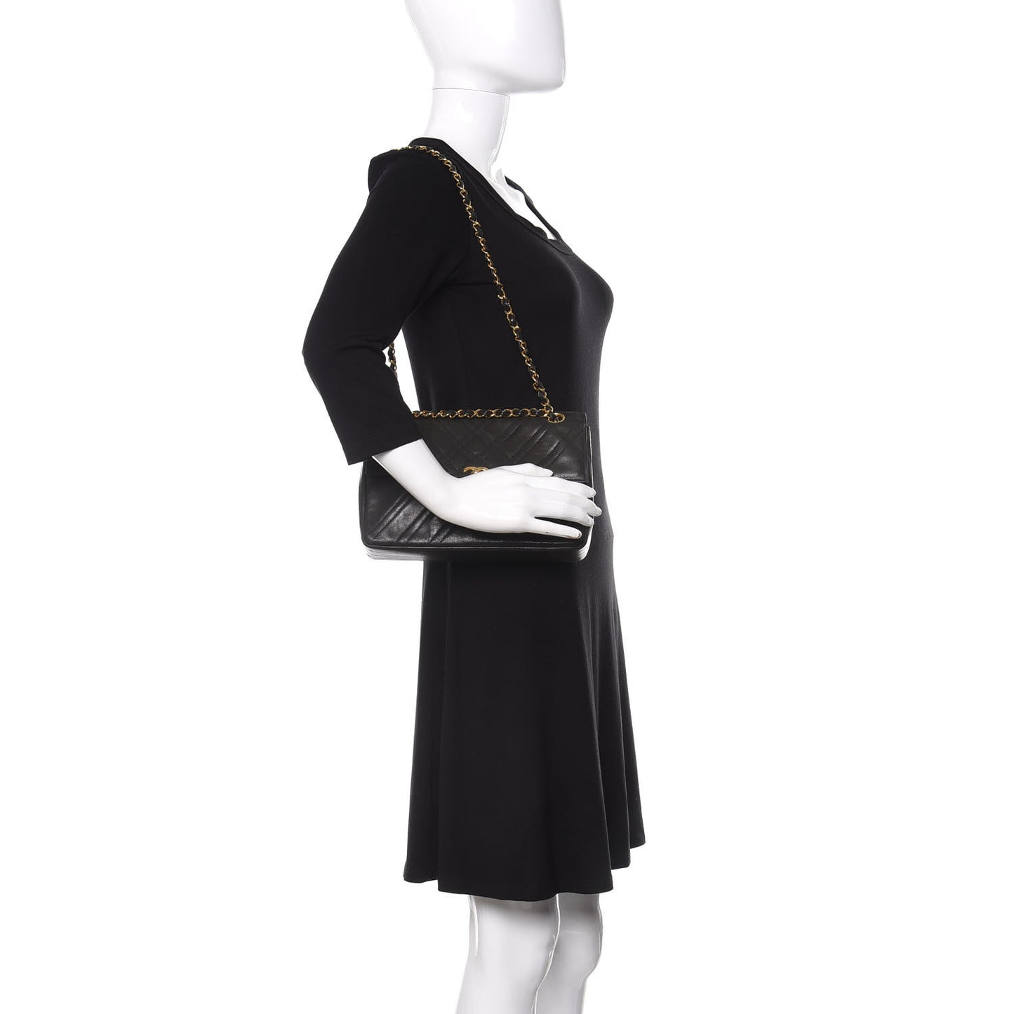 Lambskin Stitched Small Single Flap Black
