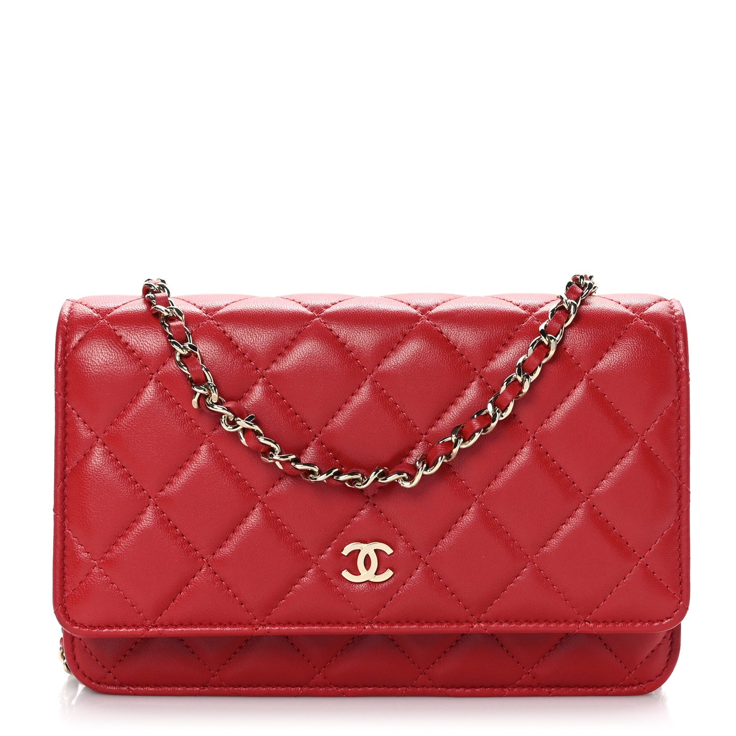 Lambskin Quilted Wallet On Chain WOC Red