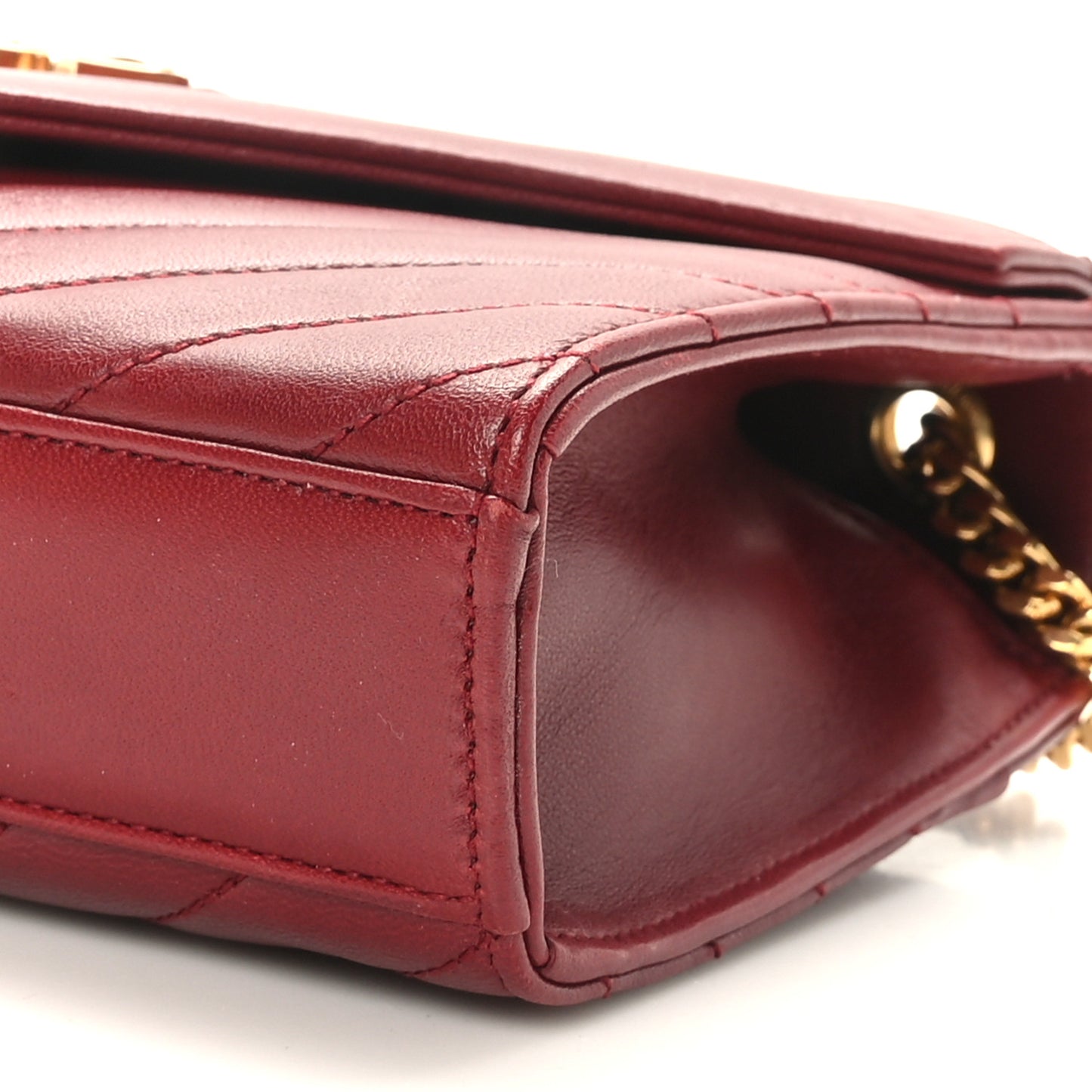 Lambskin Matelasse Chevron Small Monogram Satchel Oxblood