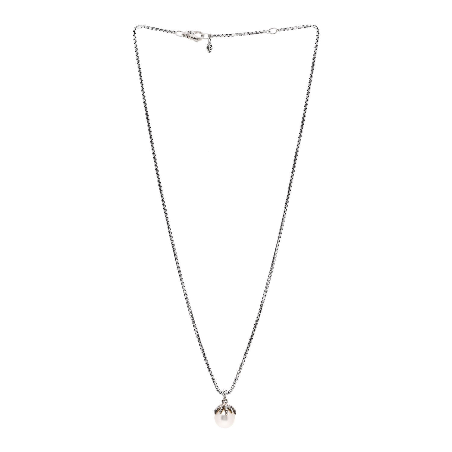 David Yurman Sterling Silver Diamond Pearl 10mm Starburst Pendant Necklace 3 of 4