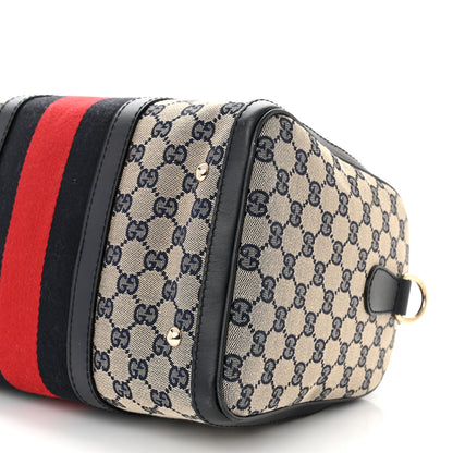 Gucci Monogram Selleria Calfskin Vintage Web Medium Boston Beige Blue 10 of 11