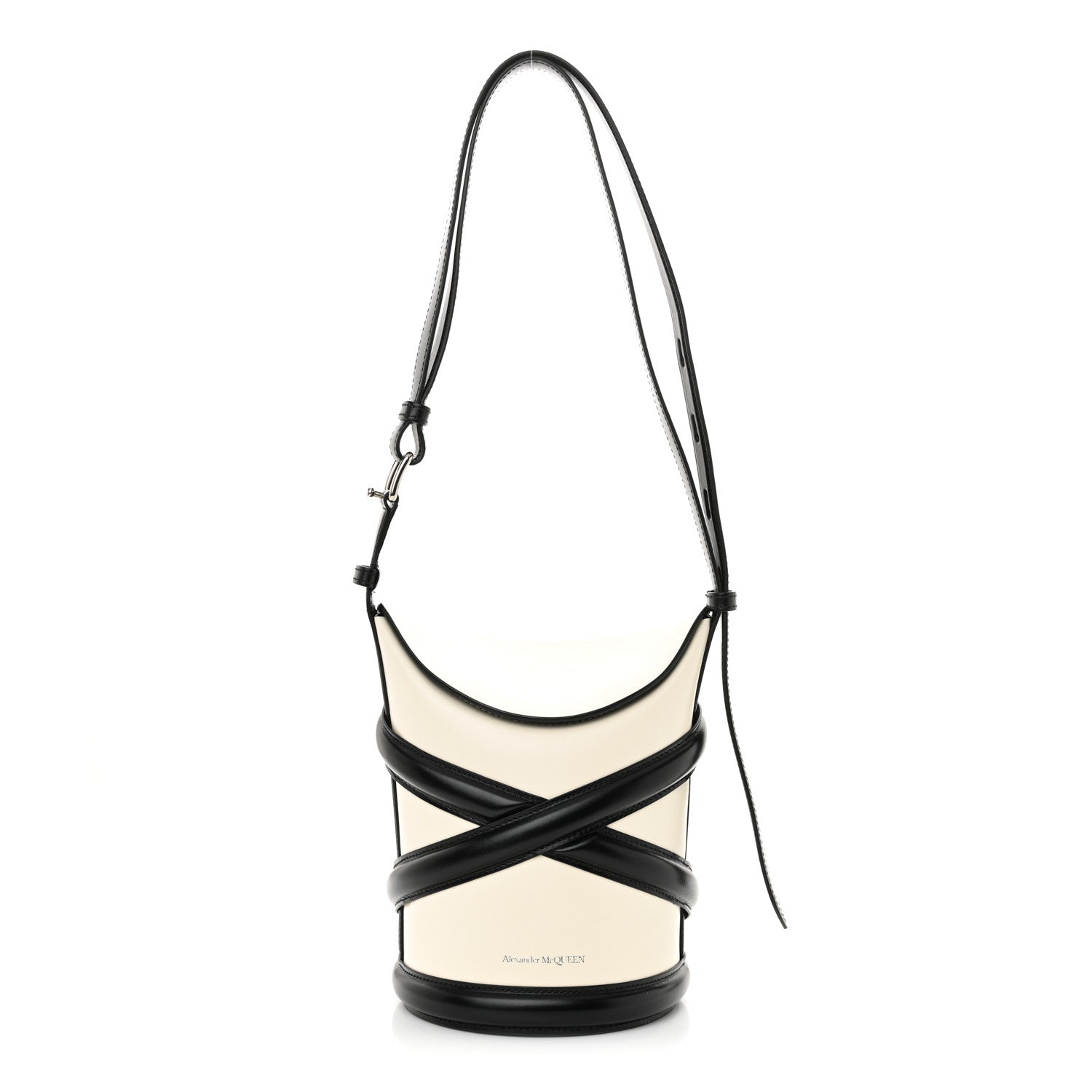 Alexander McQueen Calfskin The Curve Shoulder Bag White Black 1 of 11