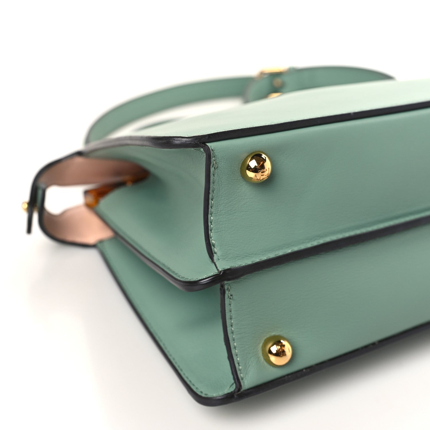 Fendi Vitello Seta Shiny Nappa Plexiglass Small Peekaboo I SEE U Satchel Menta Light Rose 8 of 9