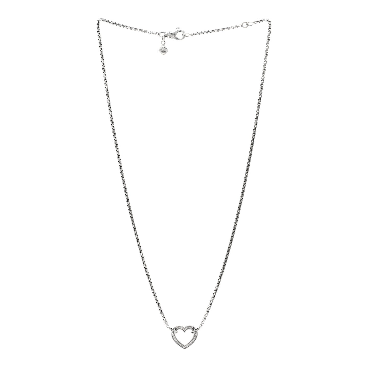 Sterling Silver Diamond Cable Collectibles Heart Station Necklace