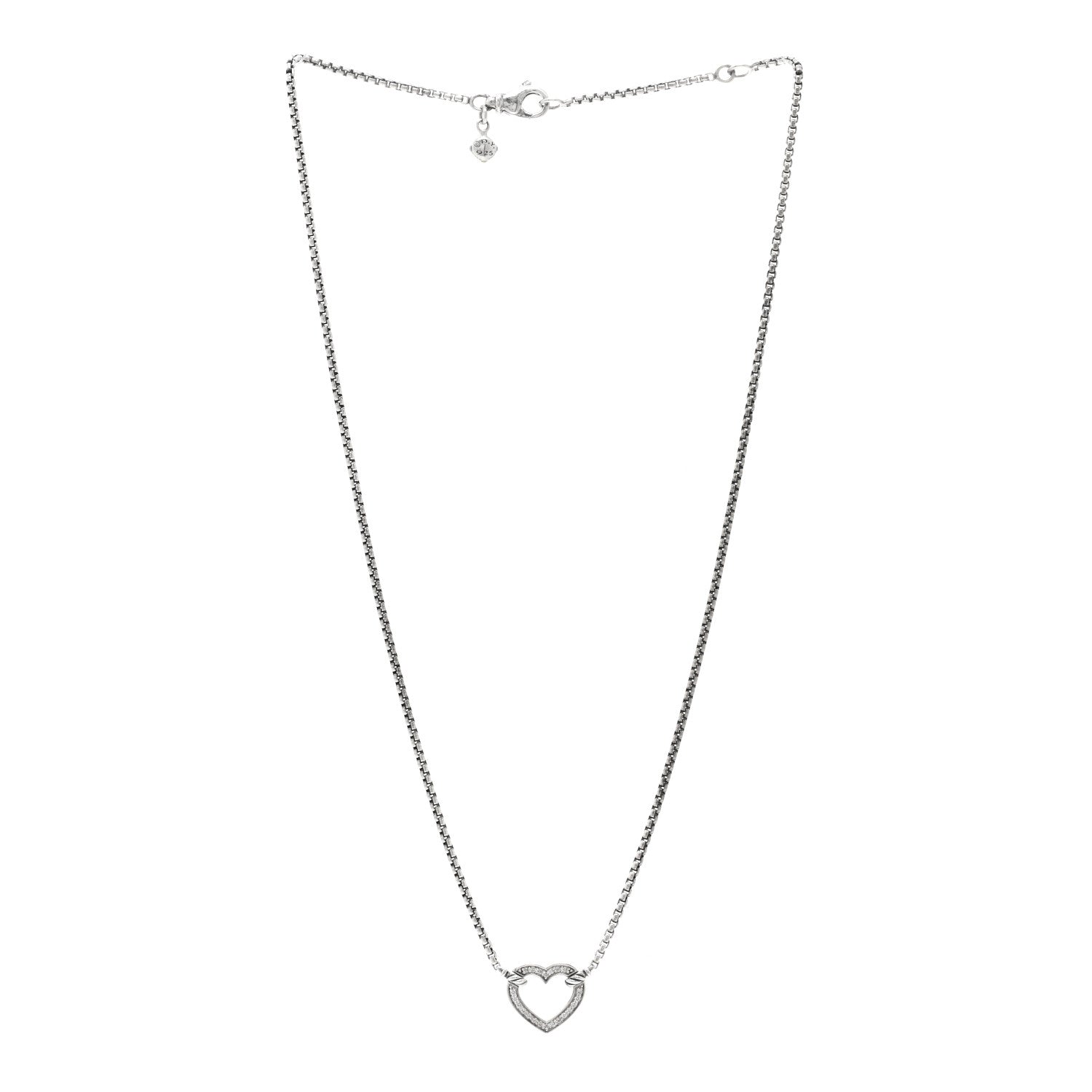 David Yurman Sterling Silver Diamond Cable Collectibles Heart Station Necklace 3 of 4