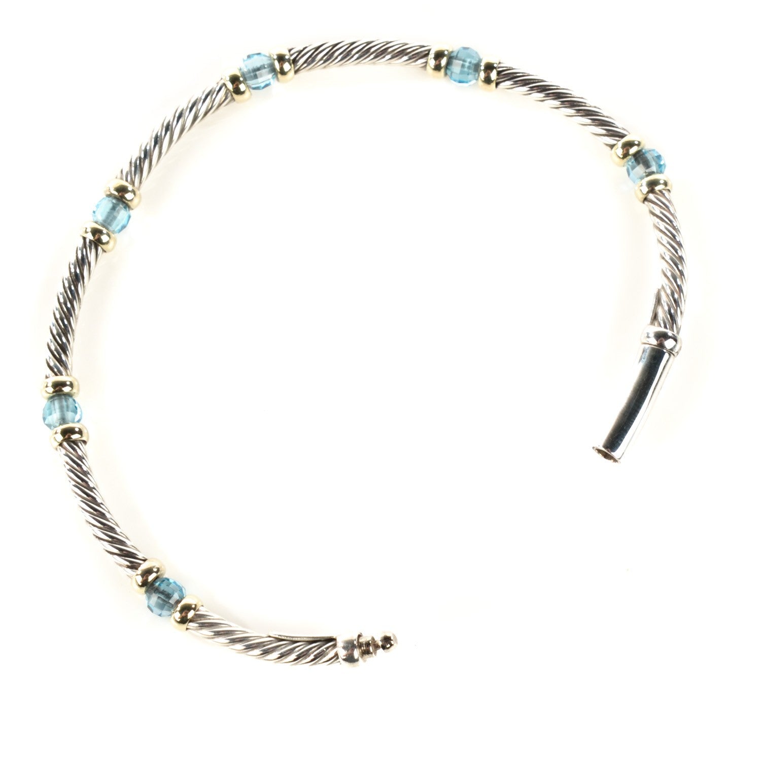 David Yurman Sterling Silver 14K Yellow Gold Blue Topaz Beaded 4mm Cable Bracelet 4 of 6