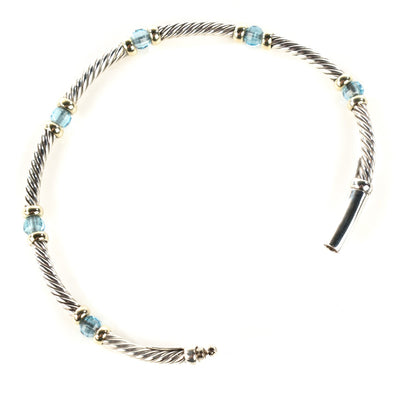 David Yurman Sterling Silver 14K Yellow Gold Blue Topaz Beaded 4mm Cable Bracelet 4 of 6