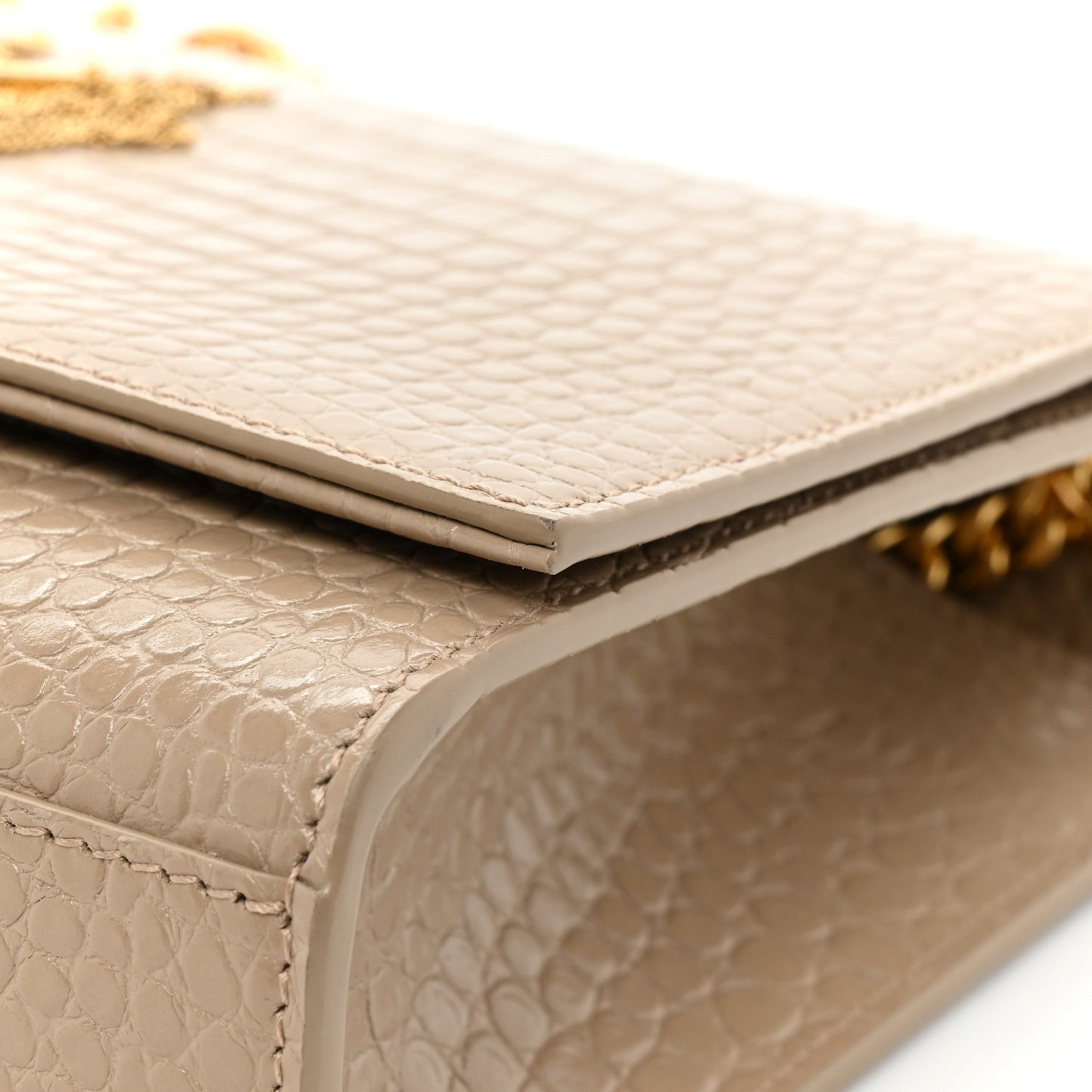 Calfskin Crocodile Embossed Medium Classic Monogram Kate Tassel Satchel Dark Beige