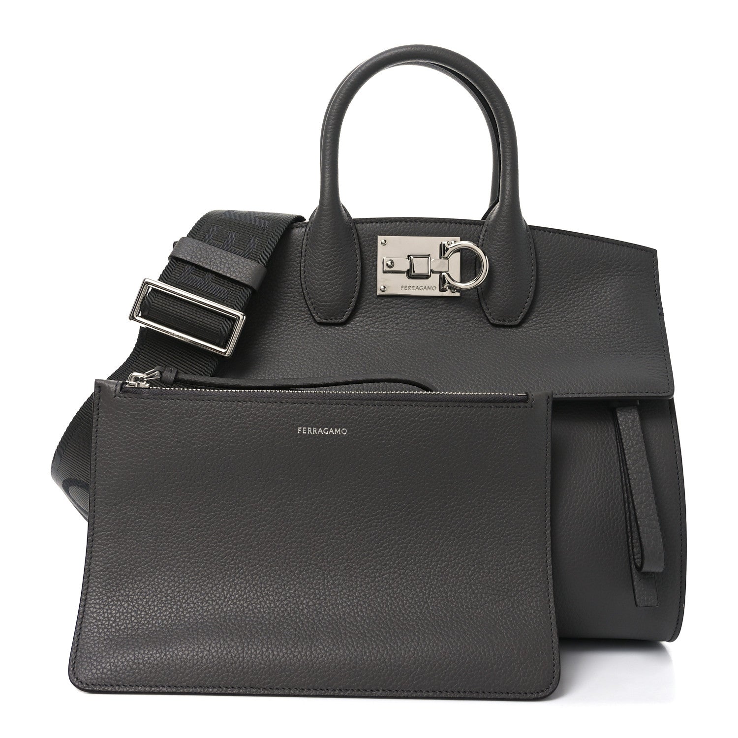 Salvatore Ferragamo Calfskin Medium Studio Soft Bag Grey 3 of 10