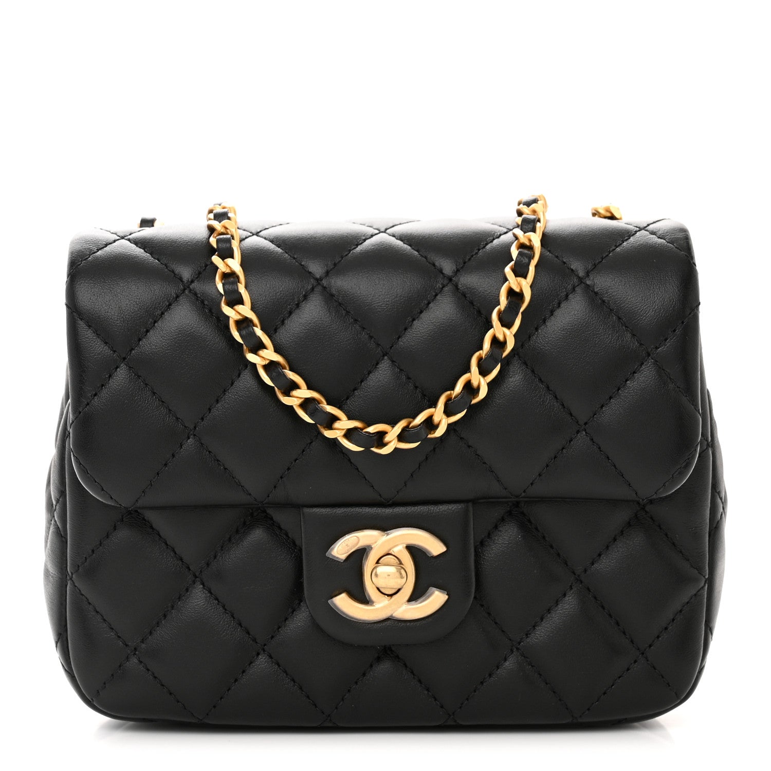 Chanel Lambskin Enamel Quilted Mini Coco Hearts Square Flap Black 1 of 11