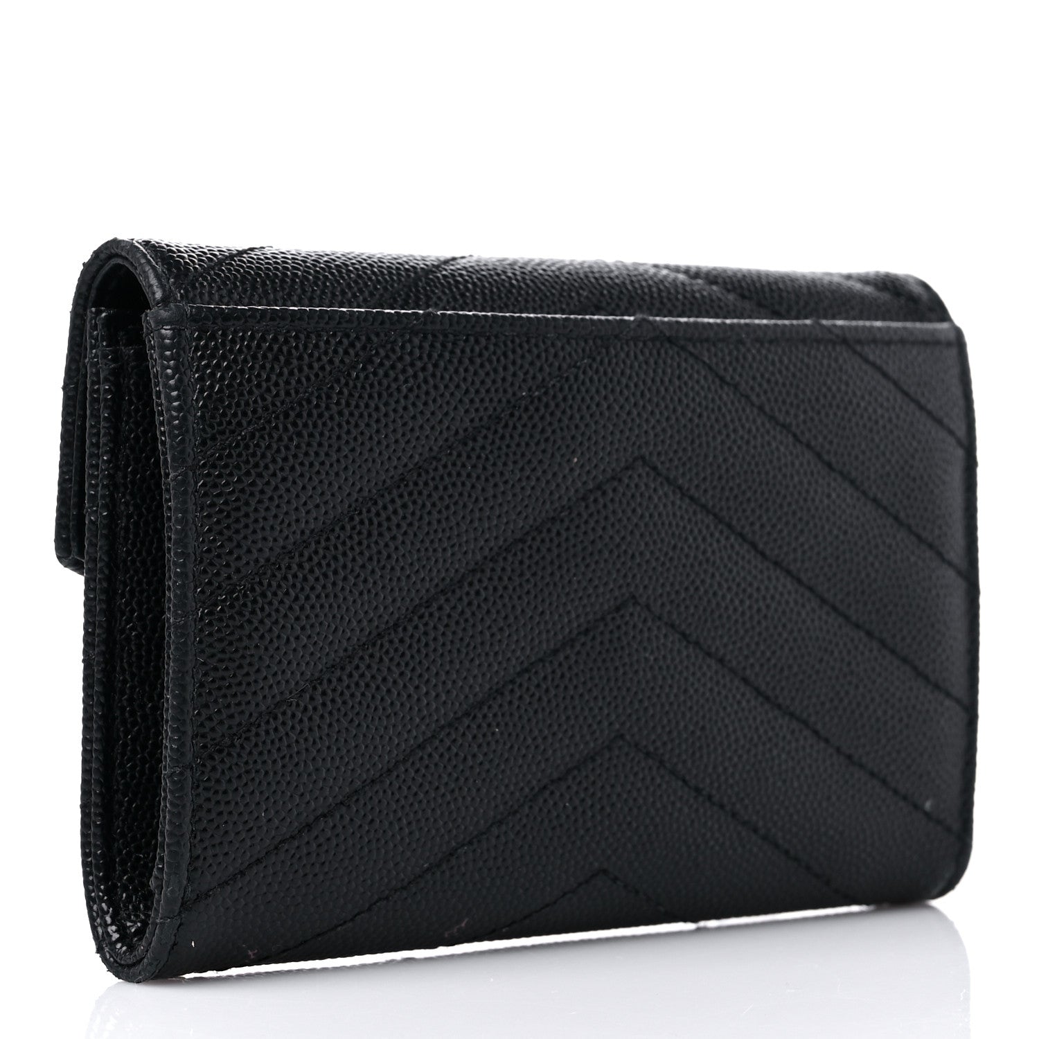 Saint Laurent Grain De Poudre Matelasse Chevron Small Monogram Envelope Wallet Black 3 of 13