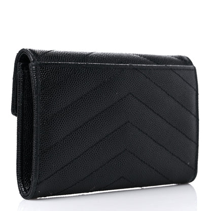 Saint Laurent Grain De Poudre Matelasse Chevron Small Monogram Envelope Wallet Black 3 of 13