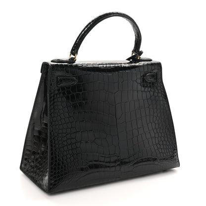 Hermes Shiny Porosus Crocodile Kelly Sellier 28 Black 3 of 10
